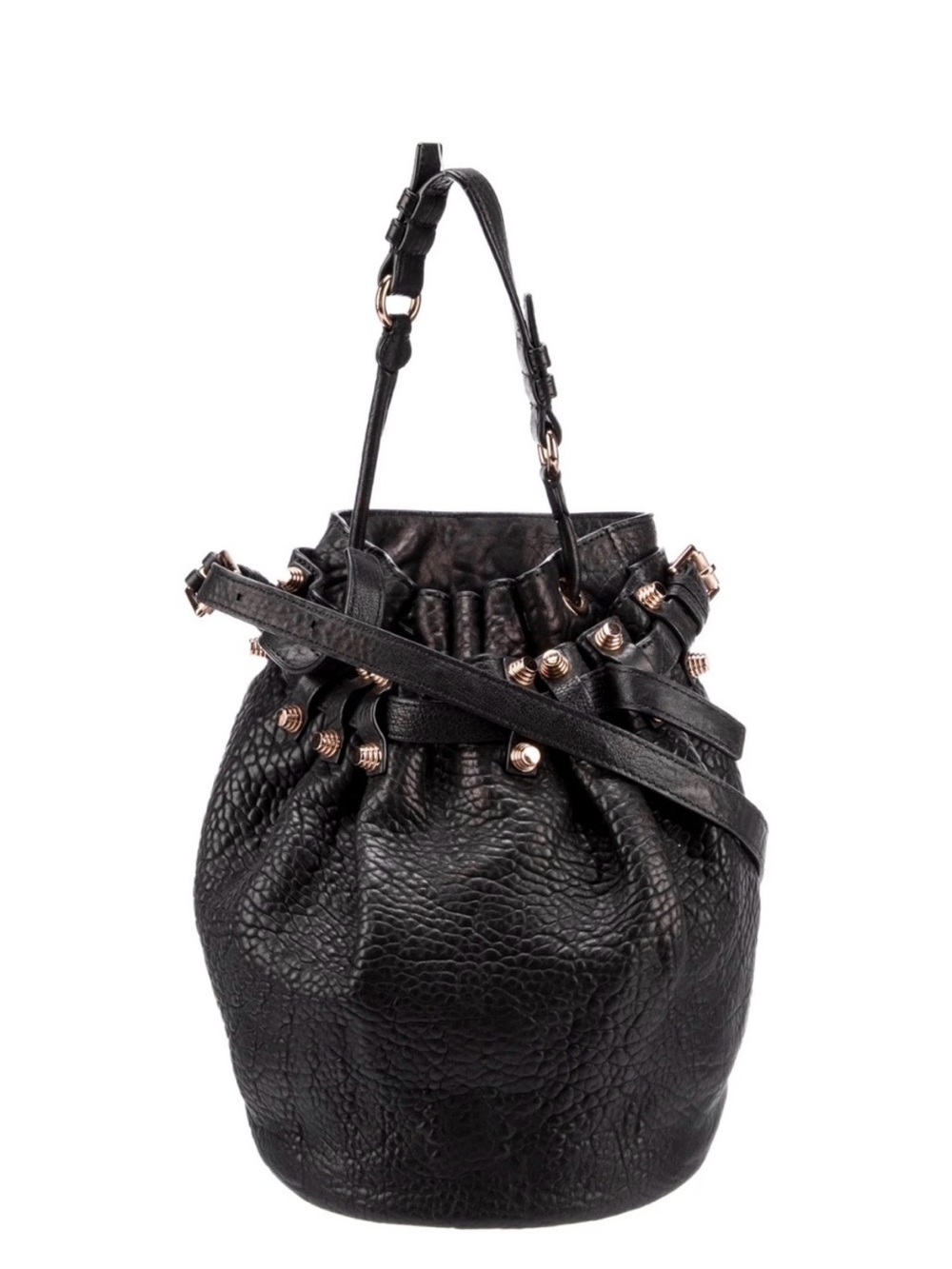 Alexander Wang Rocco Diego Pebble Leather Bucket Bag Rose Gold Hardware VEUC